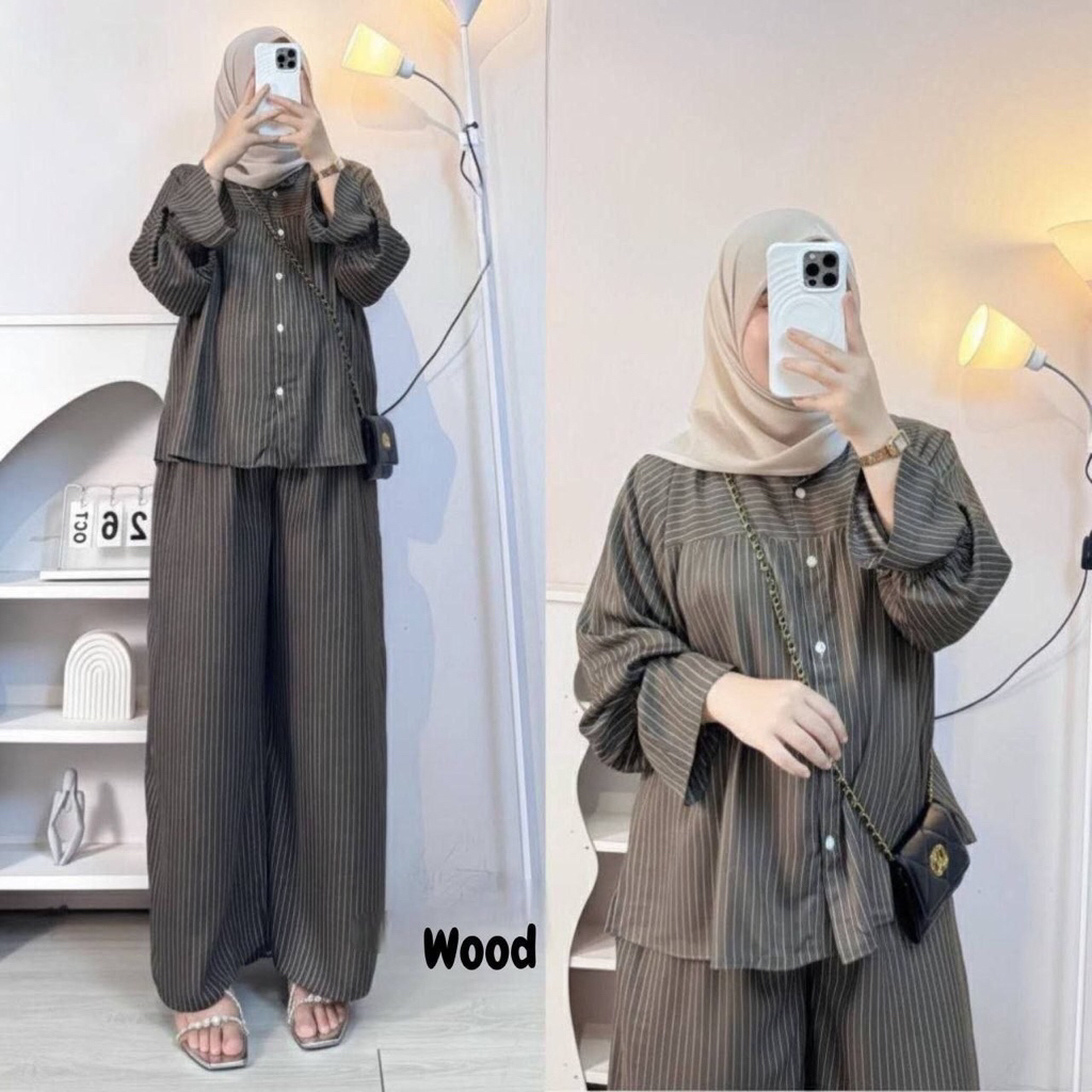 Eni one set stripe | setelan baju tunik wanita muslimah remaja dewasa celana kulot