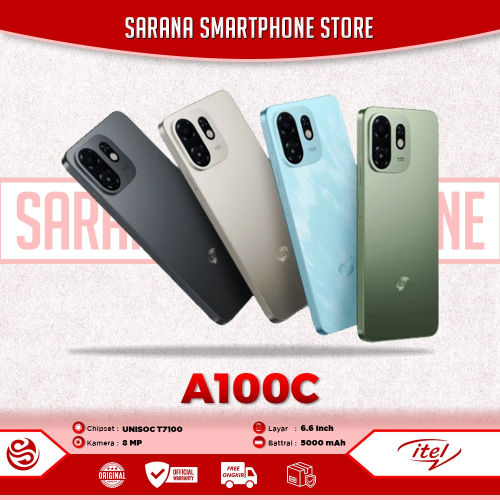 Itel A100C 4G 4/64GB HP Satu Jutaan Layar 6.6 inci, UNISOC T7100, Kamera Utama  8 MP, 5000 mAh, Gara