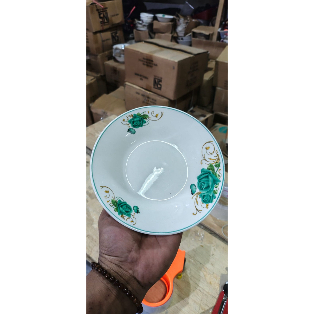 Piring keramik 7inci 17cm motif bunga hijau dan ungu