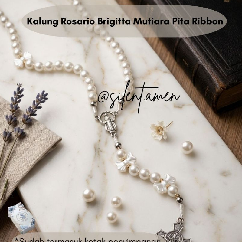 Kalung Rosario Mutiara Putih Aksen Emas Klasik Elegan untuk Hadiah Unisex