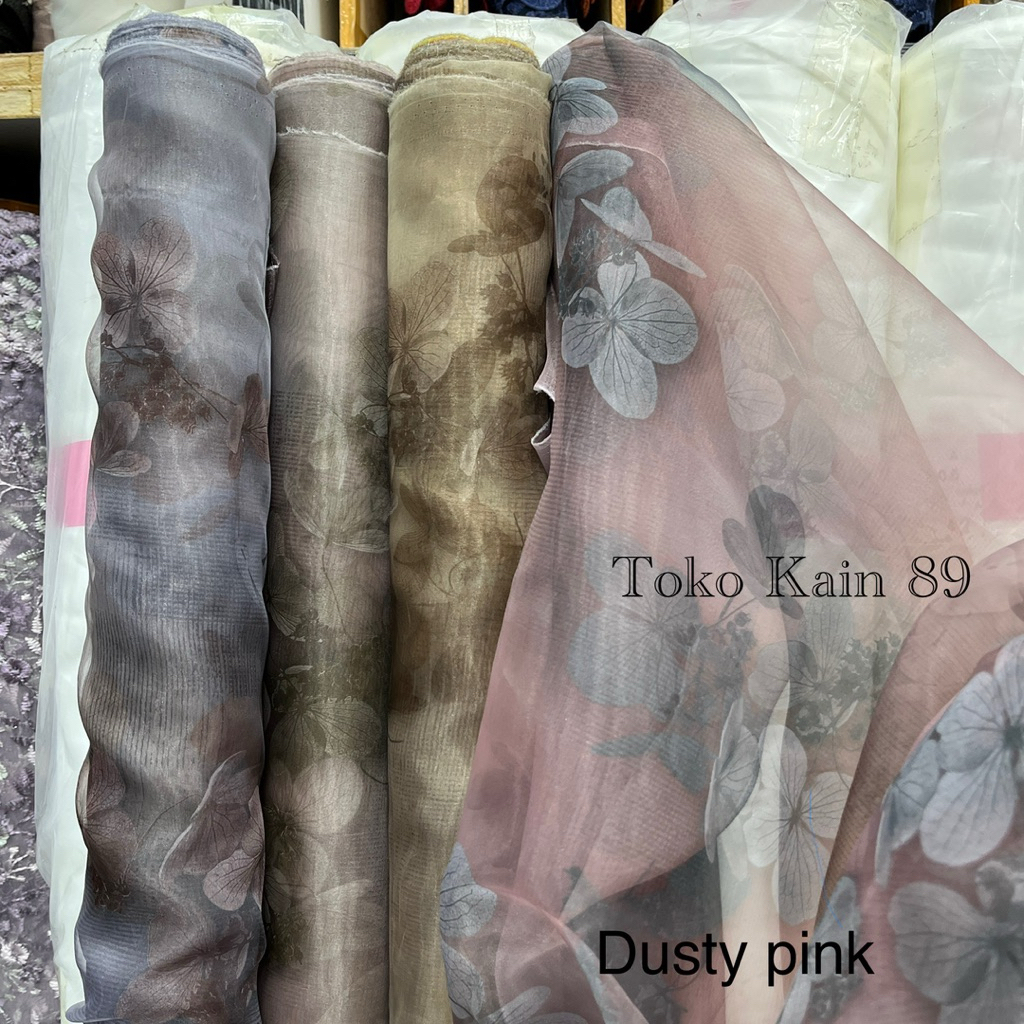 Kain Organza Print Motif Bunga Lebar 150 cm per 0,5 Meter untuk Outer dan Gaun