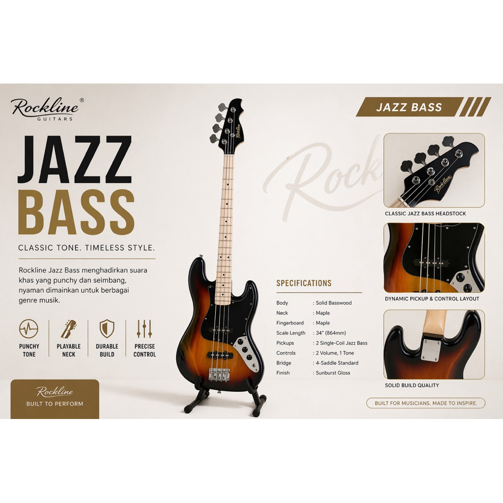 Bass Elektrik ORI Rockline Jazz Bass Sunbrush best Seller product