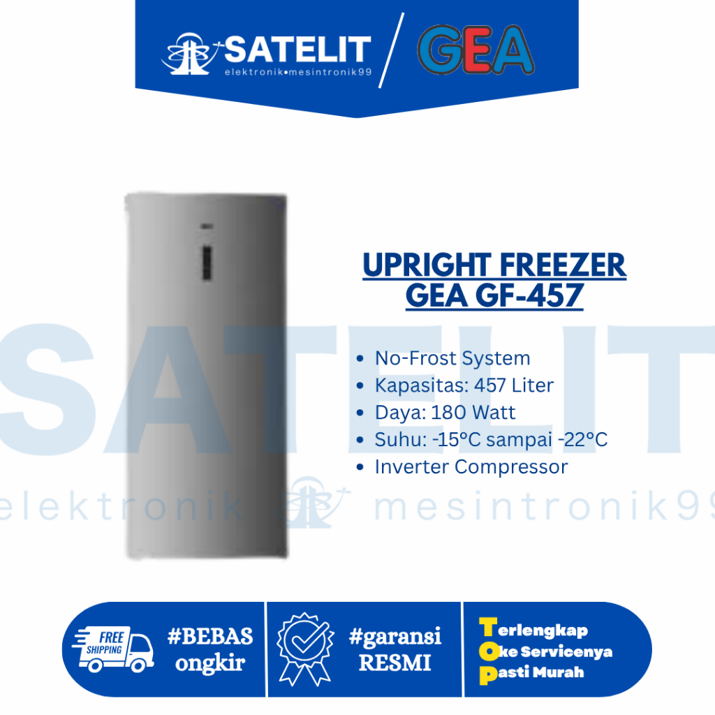 GEA GF-457 Upright Freezer 457L No Frost Digital Inverter Freezer Besar Rak Banyak