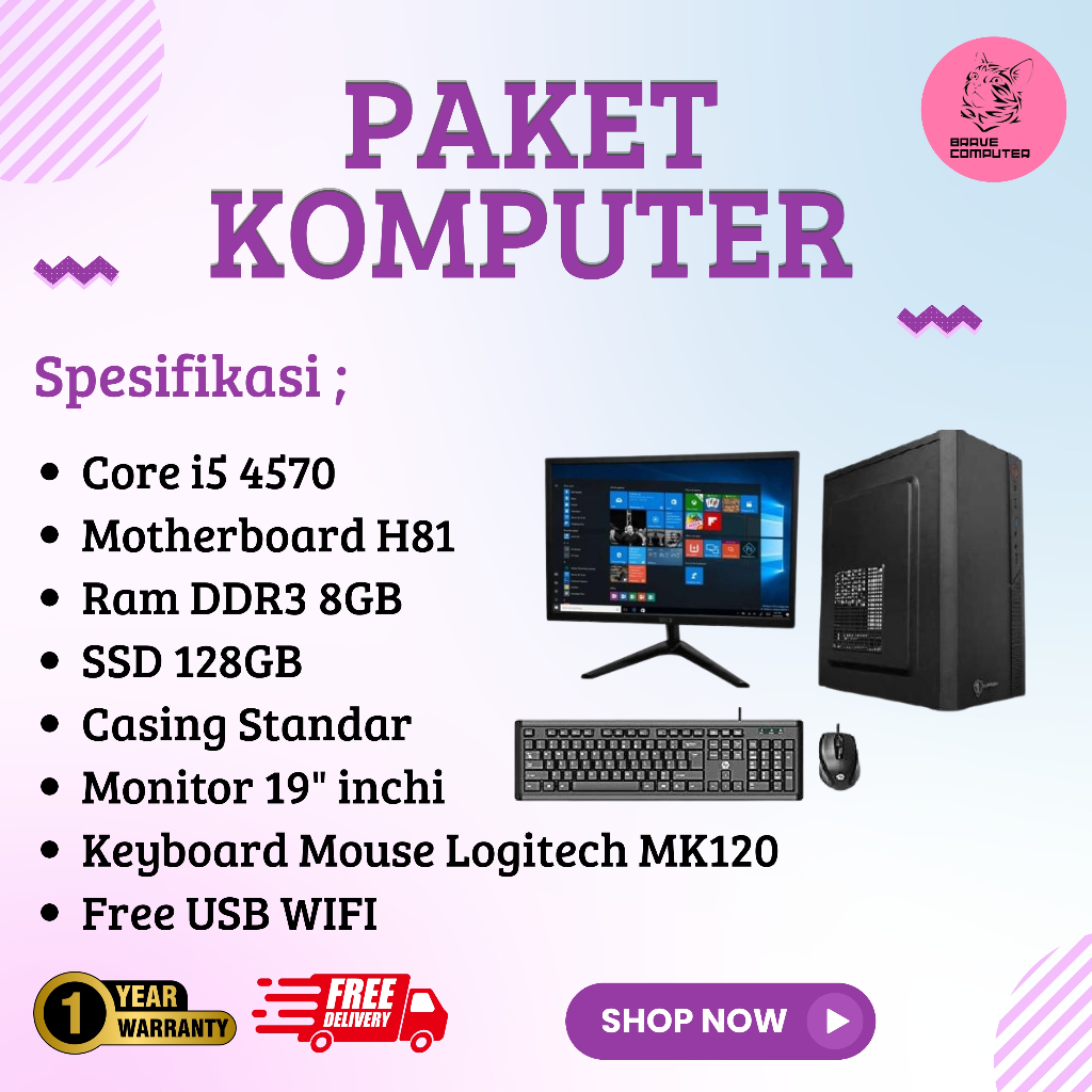 Paket Komputer PC Rakitan Core i5 4570 Motherboard H81 RAM DDR3 8GB SSD 128GB Siap Pakai