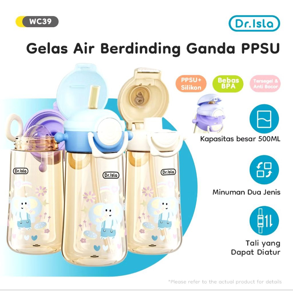 Dr. Isla Children Water Cup | Botol Minum Sedotan Botol PPSU - 500ML