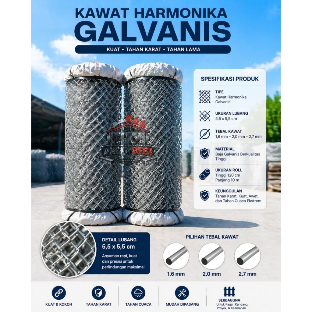 Kawat Harmonika Galvanish 5 Meter | Pagar Rumah, Kebun, Lapangan & Kandang