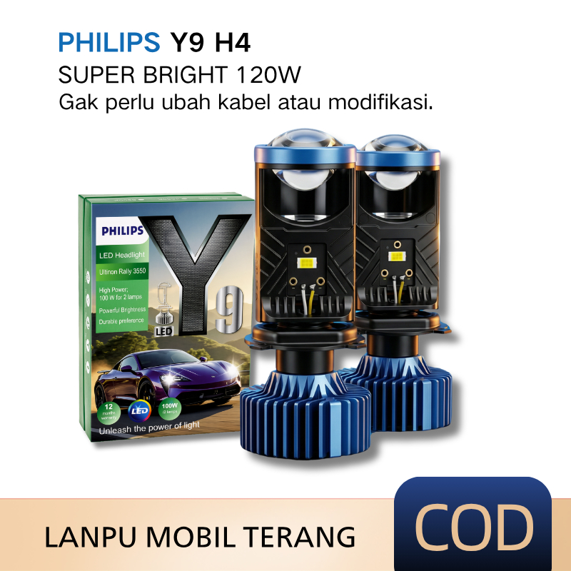 Philips H4 Y9 LED Lampu Mobil 120W 10800 Lumens Putih Dingin 8000K