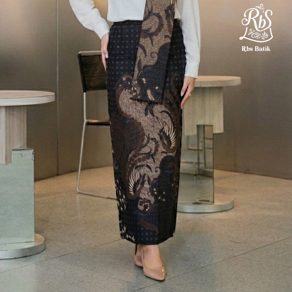 RBS Batik - Rok Selendang Batik Wanita Hastina Slimfit Warna Hitam Kombinasi Coklat