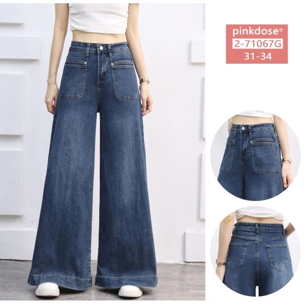 CELANA JEANS SKENA WIDE BAHAN MELAR #PINKDOSE 71067