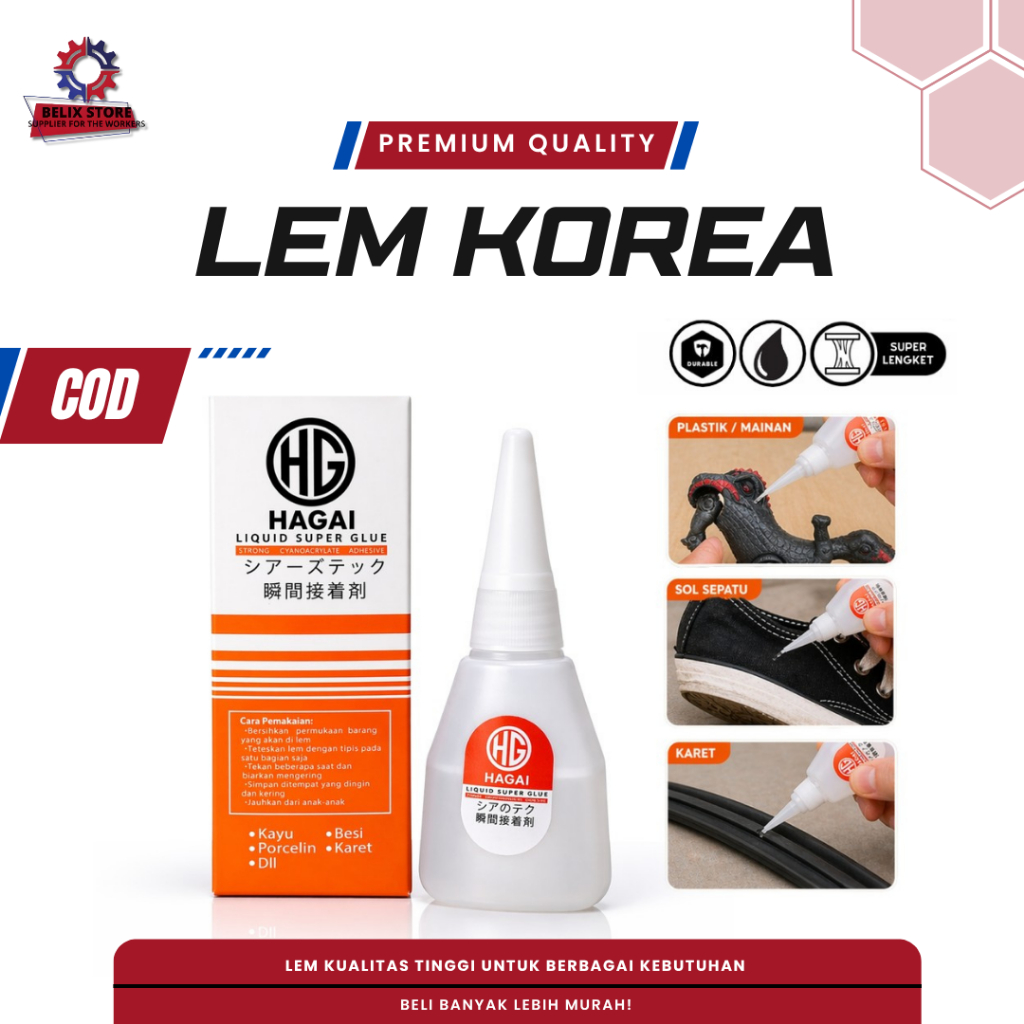 HAGAI Super Glue Lem Korea 20 Gram Lem Kuat Cepat Kering Serbaguna Anti Ribet untuk Plastik Mainan S