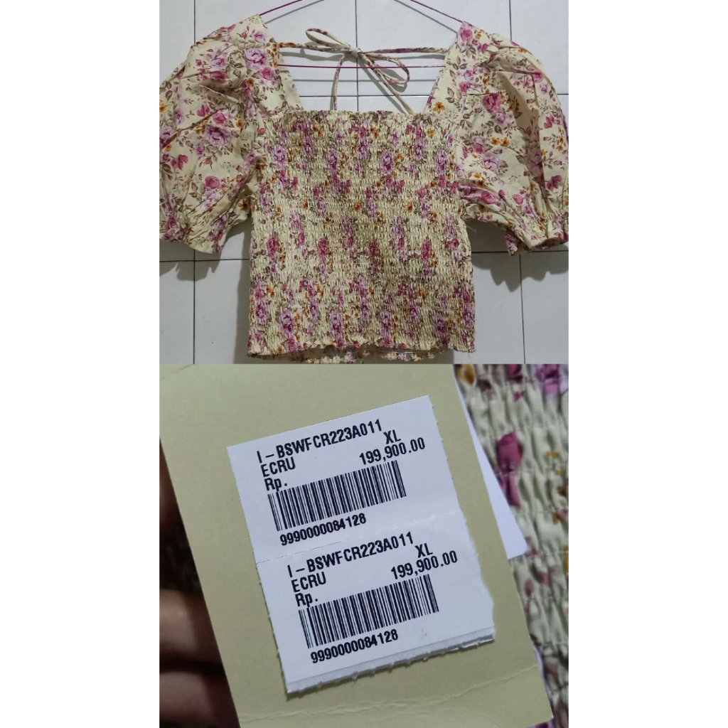 preloved colorbox ecru puff sleeve smocked top
