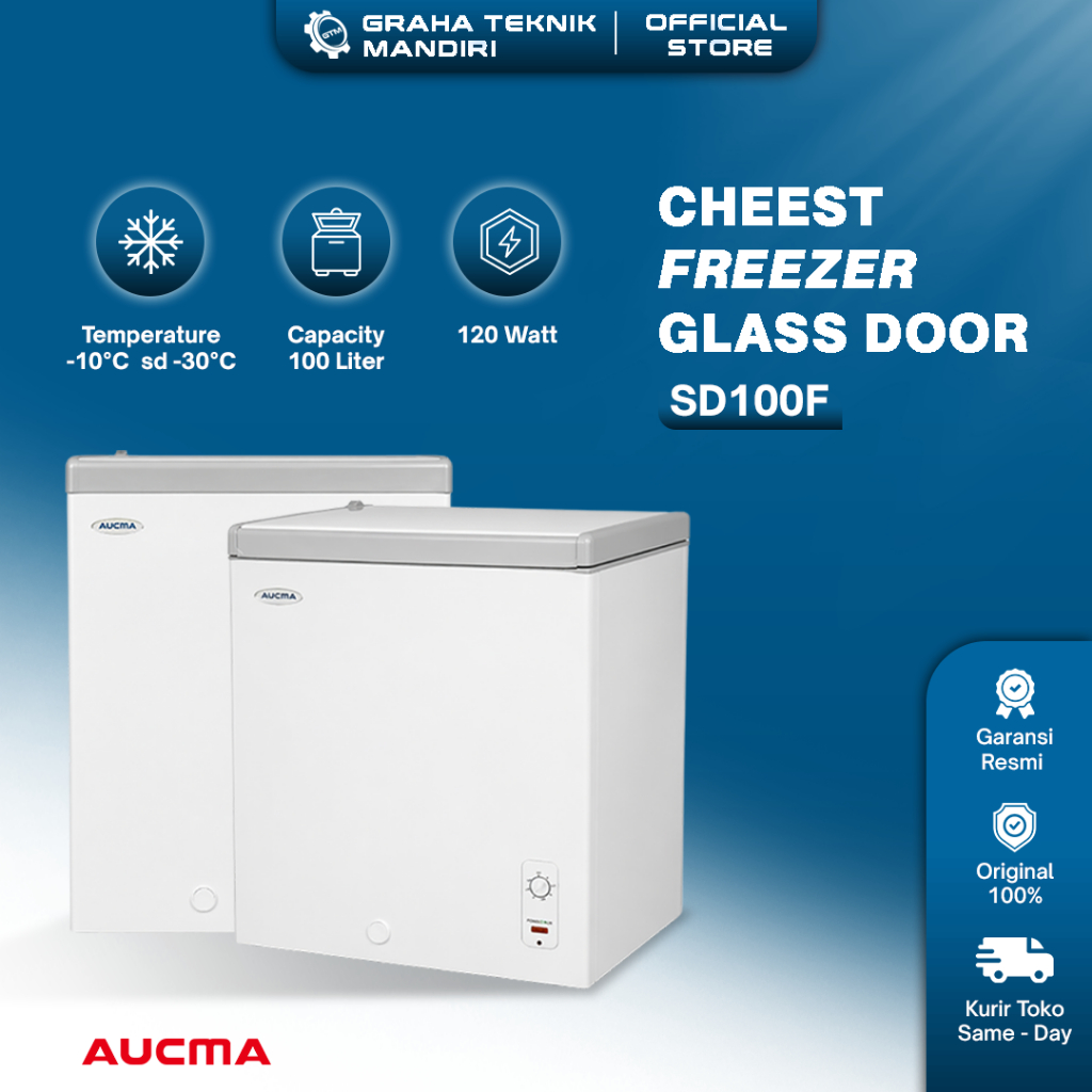 Aucma Chest Freezer Flat Glass Door 100 Liter SD100F-SBID