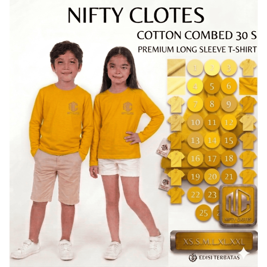Niftycloth Kaos Polos Anak Lengan Panjang Kuning Mustard