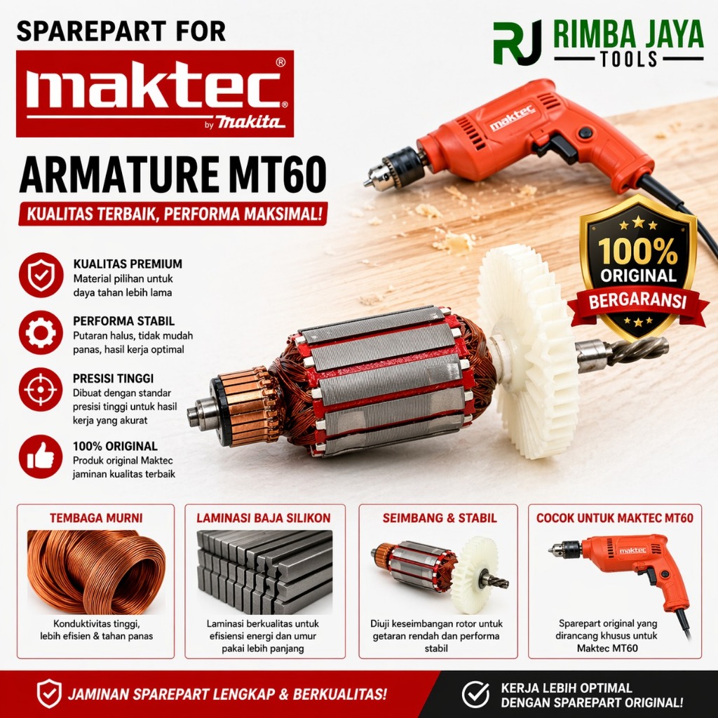 Armature / Angker Mesin Bor 10mm MT 60 MT60 Angker Dinamo Mesin Bor 10 mm MT602 MAKTEC