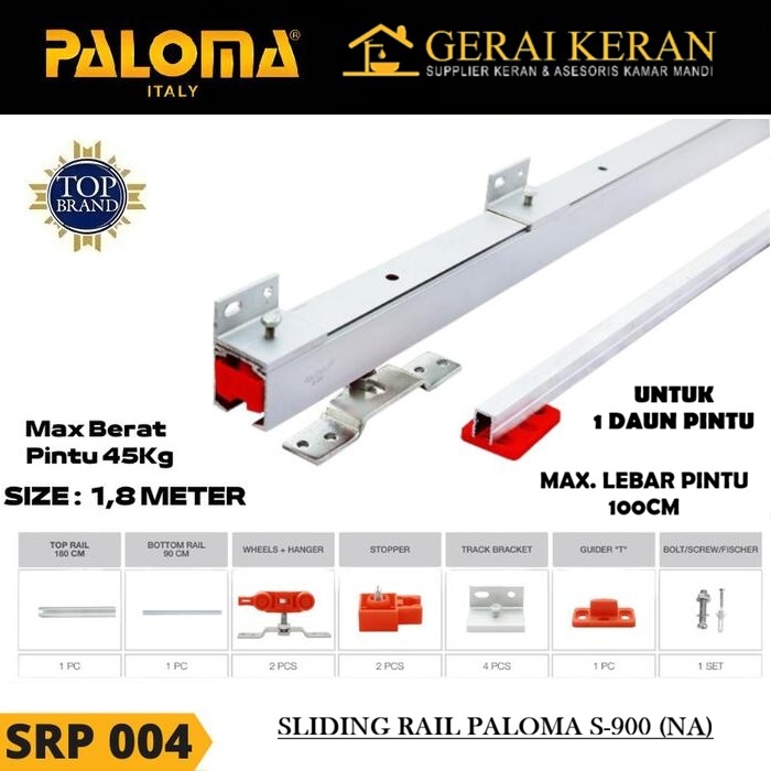 PALOMA SRP 004 Rel Sliding Rail Pintu Geser 1 Daun Alumunium Aluminium 180 cm Kayu Kaca Silver