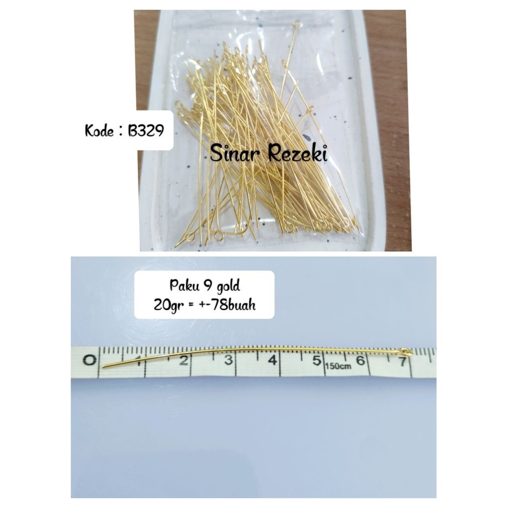 20gr = +-78 buah 7cm paku 9 gold silver/paku 9 manik manik/meronce/beads diy craft/eyepin 9/paku sem