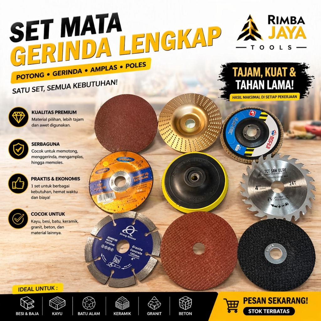PAKET 17Pcs Mata Gerinda Pisau Potong Poles Amplas Besi Kayu Keramik 4" - Mata Pisau Gerinda Potong 