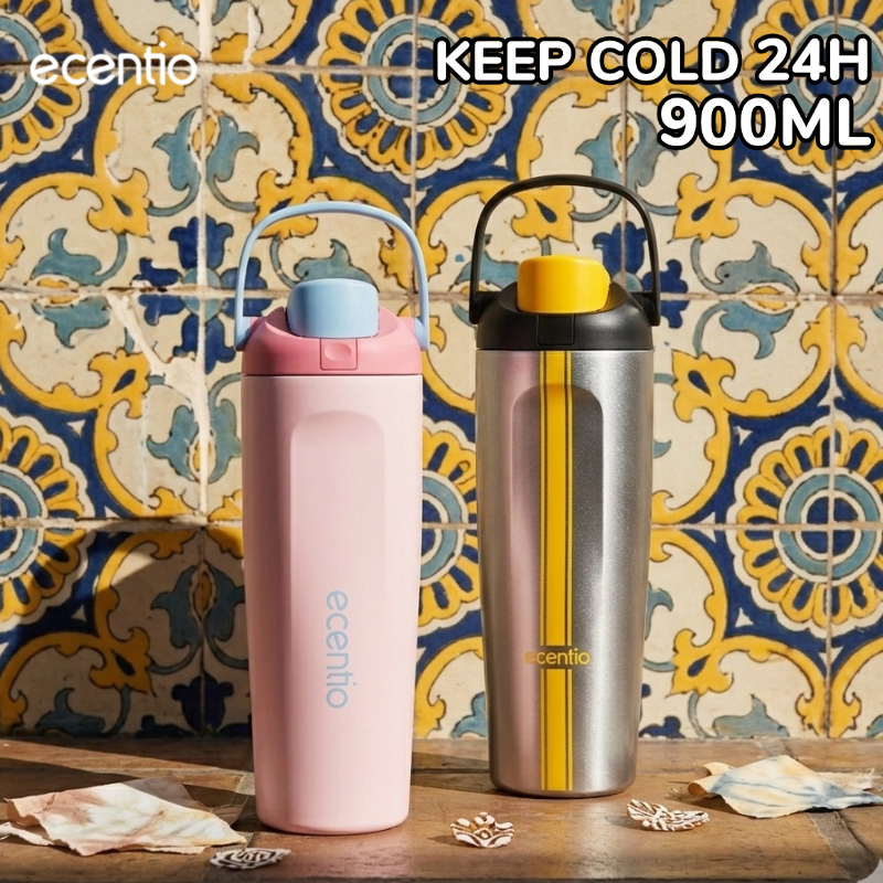 [Tumbler Sport Series] ecentio Tumbler stainless 900ml aesthetic Olahraga Botol Minum Sport Portable