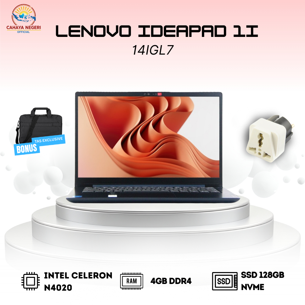 PROMO LAPTOP Lenovo Ideapad 1i 14IGL7 RAM 4GB Hdd 128GB EMMC WINDOWS 11 ORIGINAL FREE TAS + INSTALL 