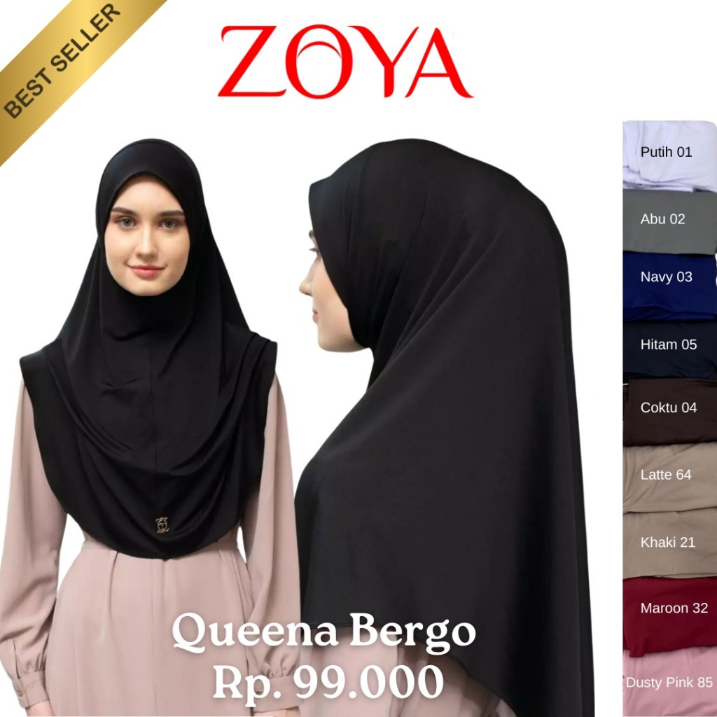 ZOYA Queena Bergo - Kerudung Hijab Instan Syari Bahan Lycra & Spandex Pendek dengan Pad Busa Anti Ba