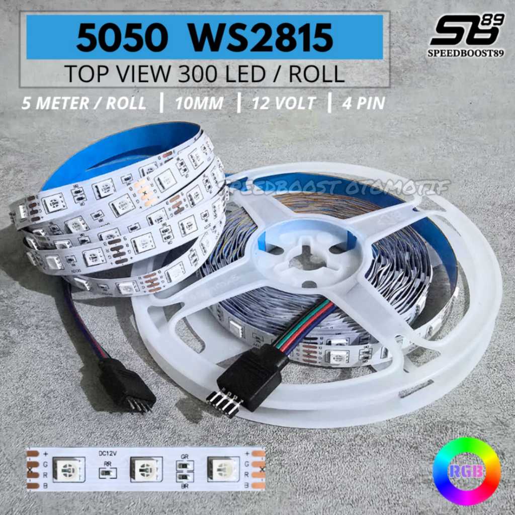 LED Strip RGB 5050 4 PIN 60 Led / Meter DC 12 Volt Top View 5 Meter 1 Roll Lebar PCB 10MM