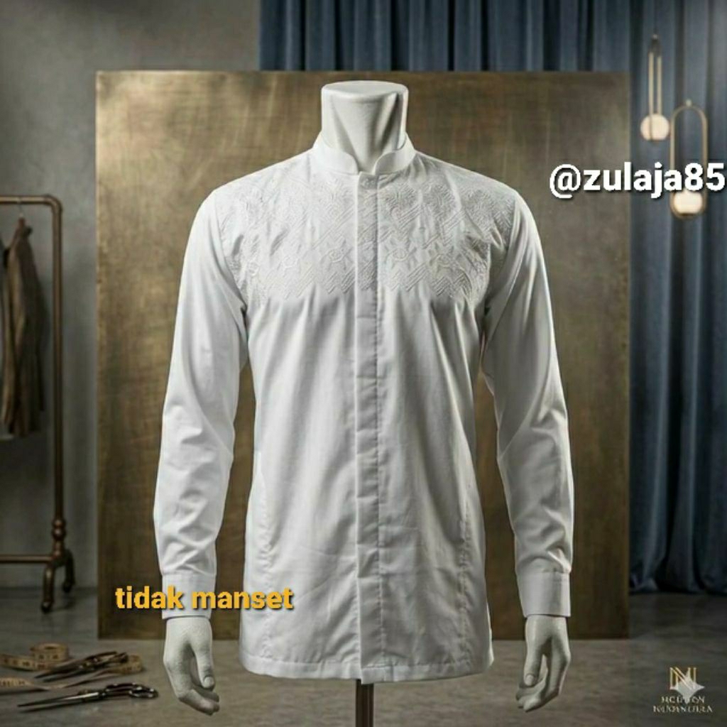 Koko Dewasa Bordir Lengan Panjang Premium Desain Elegan Dan Nyaman / Koko Putih Bordir / Koko Padang