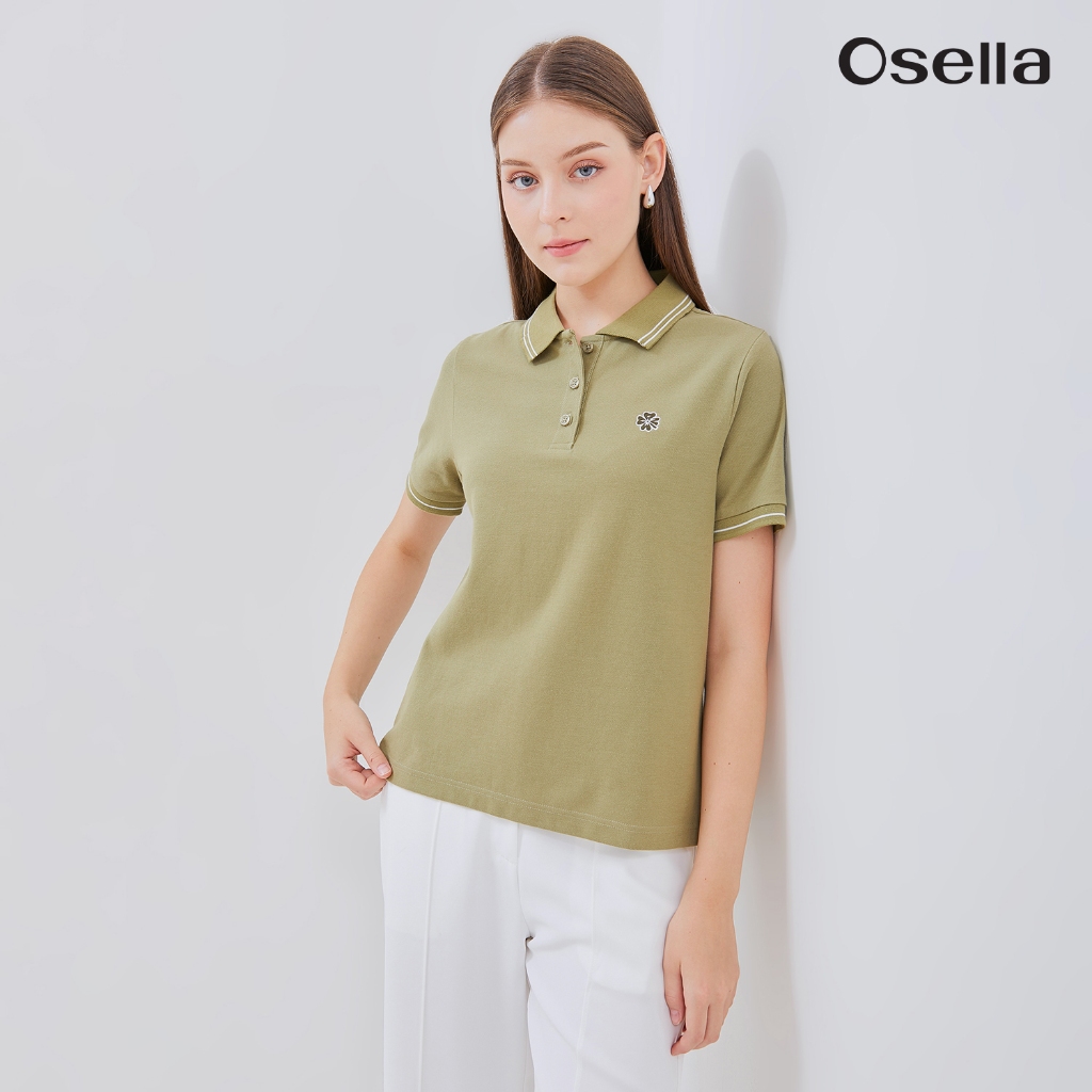 Osella Floral Embroidery Icon Polo Top 21225001 | Atasan Polo Wanita Lengan Pendek