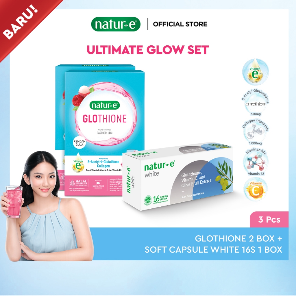 Natur-E Ultimate Glow Duo Set (Natur-E GLOTHIONE Glutathione Next-Gen Brightening Berry Collagen Dri