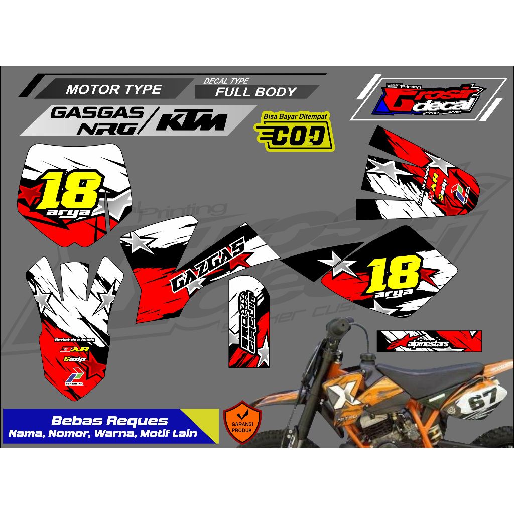 Sticker Striping Trail Mini Gazgas 50cc NRG 50cc KTM 50cc TRX 50cc Full Body Bebas Reques