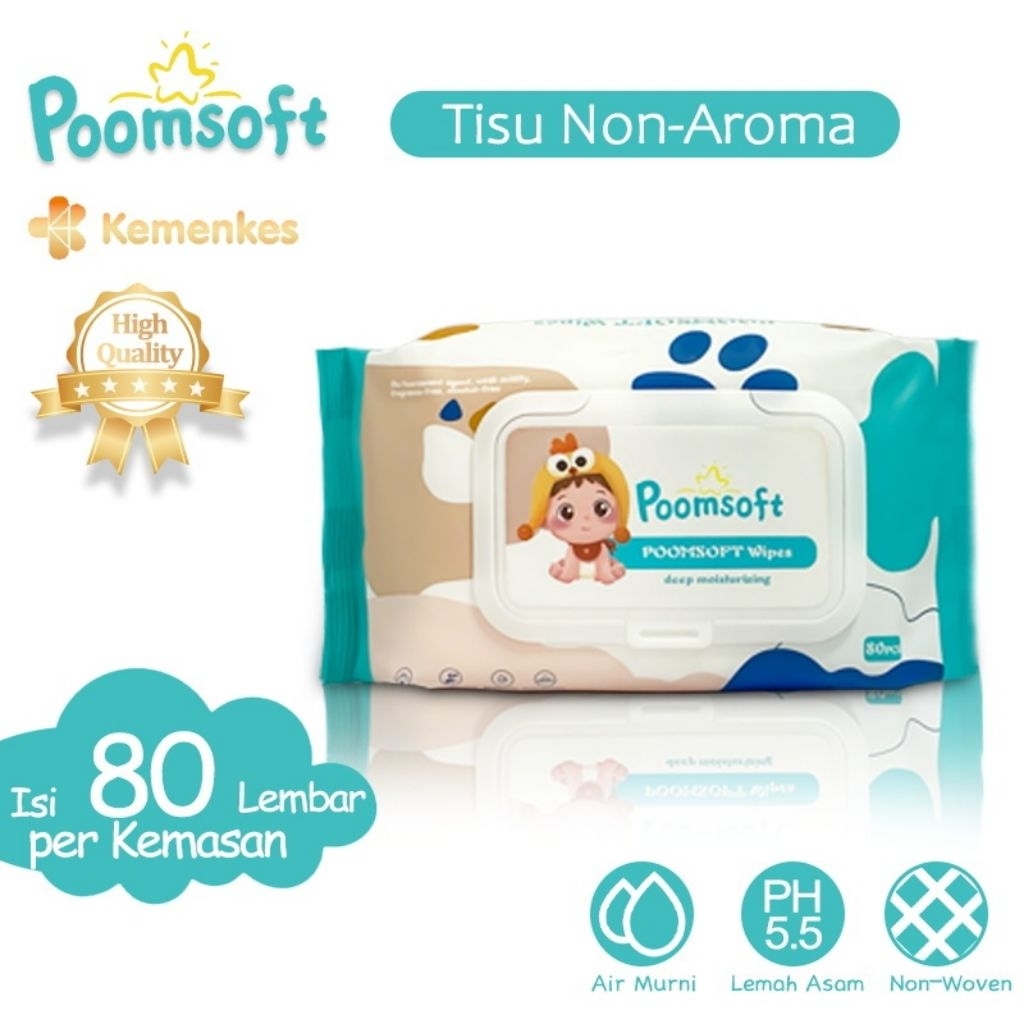 Poomsoft tisu basah isi 80 lembar untuk bayi lembut dan non alkohol