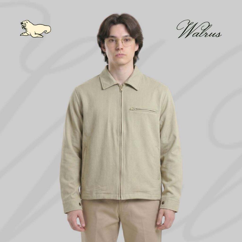 Walrus Boxy Jacket Archival Series Jaket Boxy Fit Linear Sand Outer Pria Khaki Cream