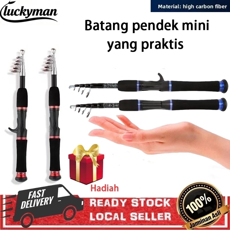 luckyman Joran pancing karbon mini ultra pendek cocok untuk joran laut kecil 35CM, joran casting pan