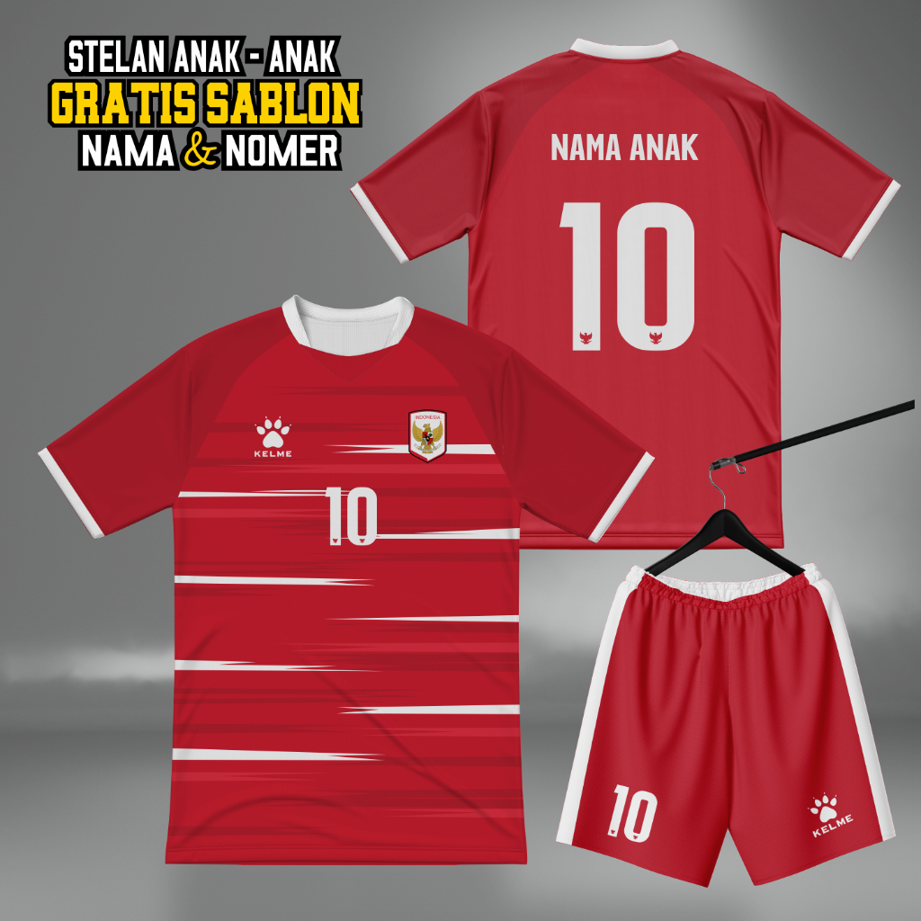 COD Free Nameset Jersey Timnas Indonesia,STELAN Jersey Timnas indonesia Terbaru Ukuran Anak - Anak