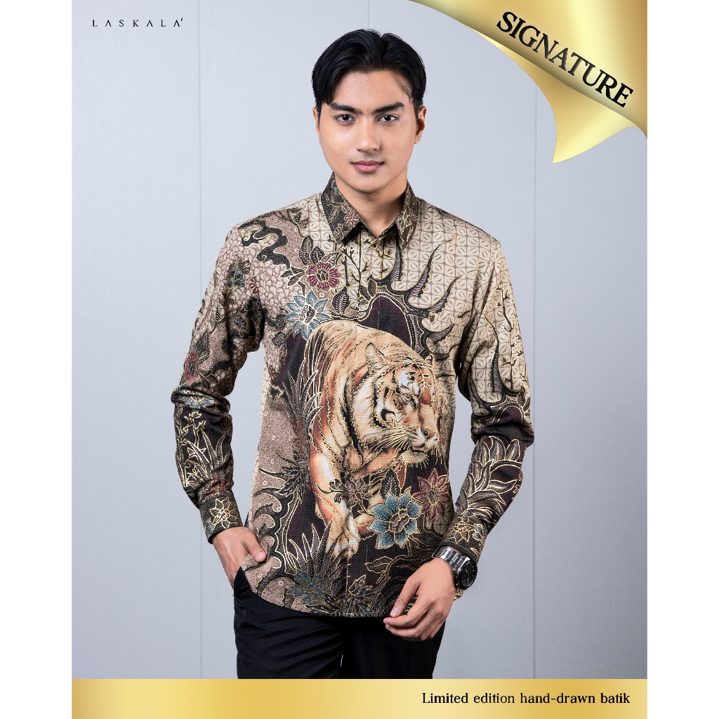 Laskala Batik Premium Vagha Gold Kemeja Batik Tulis Pria Slimfit Lengan Panjang
