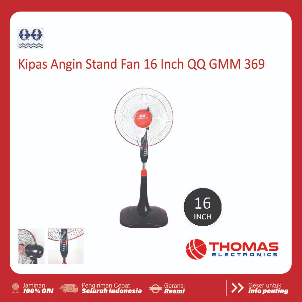 Kipas Angin Berdisi Stand Fan 16 Inch QQ GMM369 GMM 369 Kaki Bulat Original