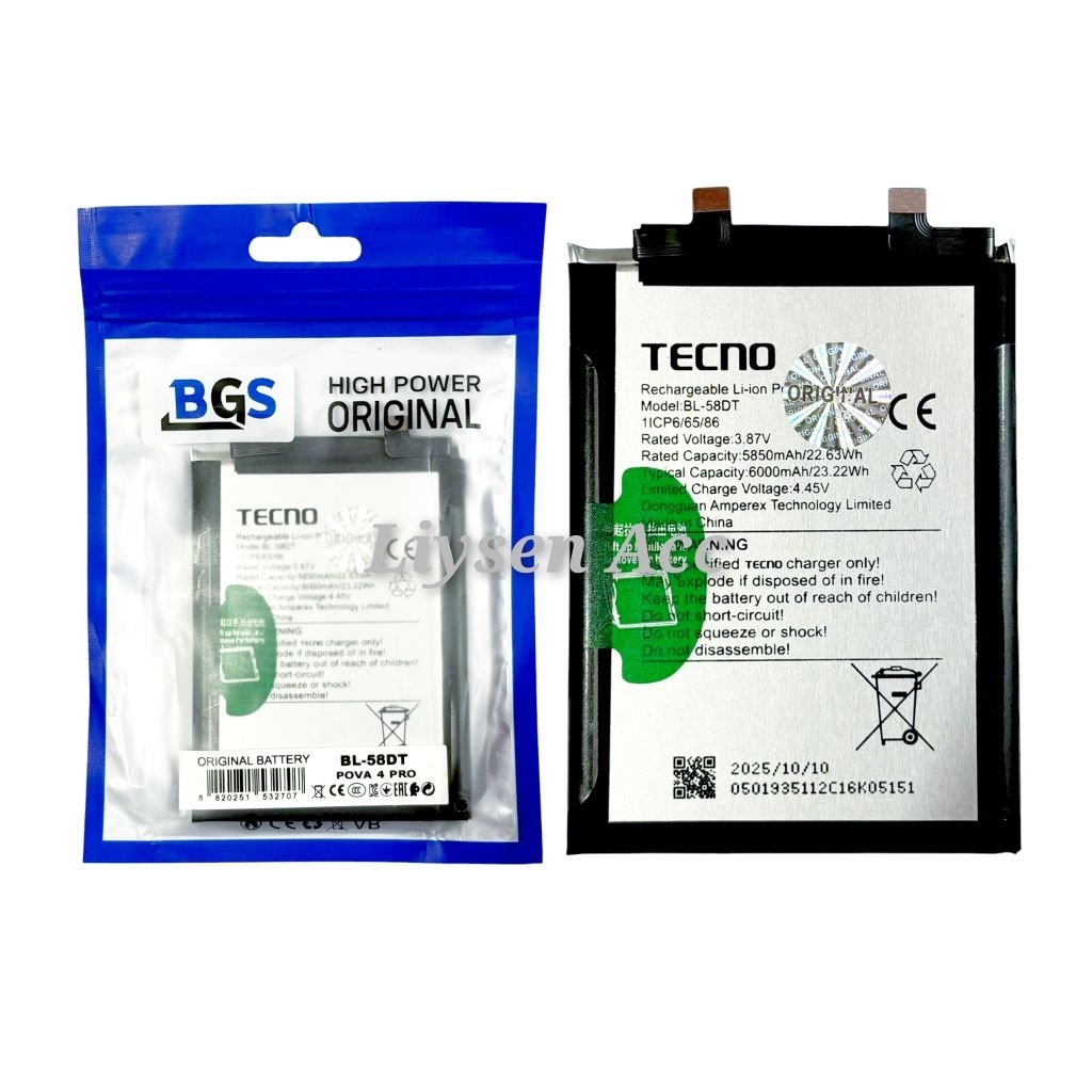 ￼Baterai Tecno Pova 4 Pro  LG8N  BL-58DT  BL58DT Original 100