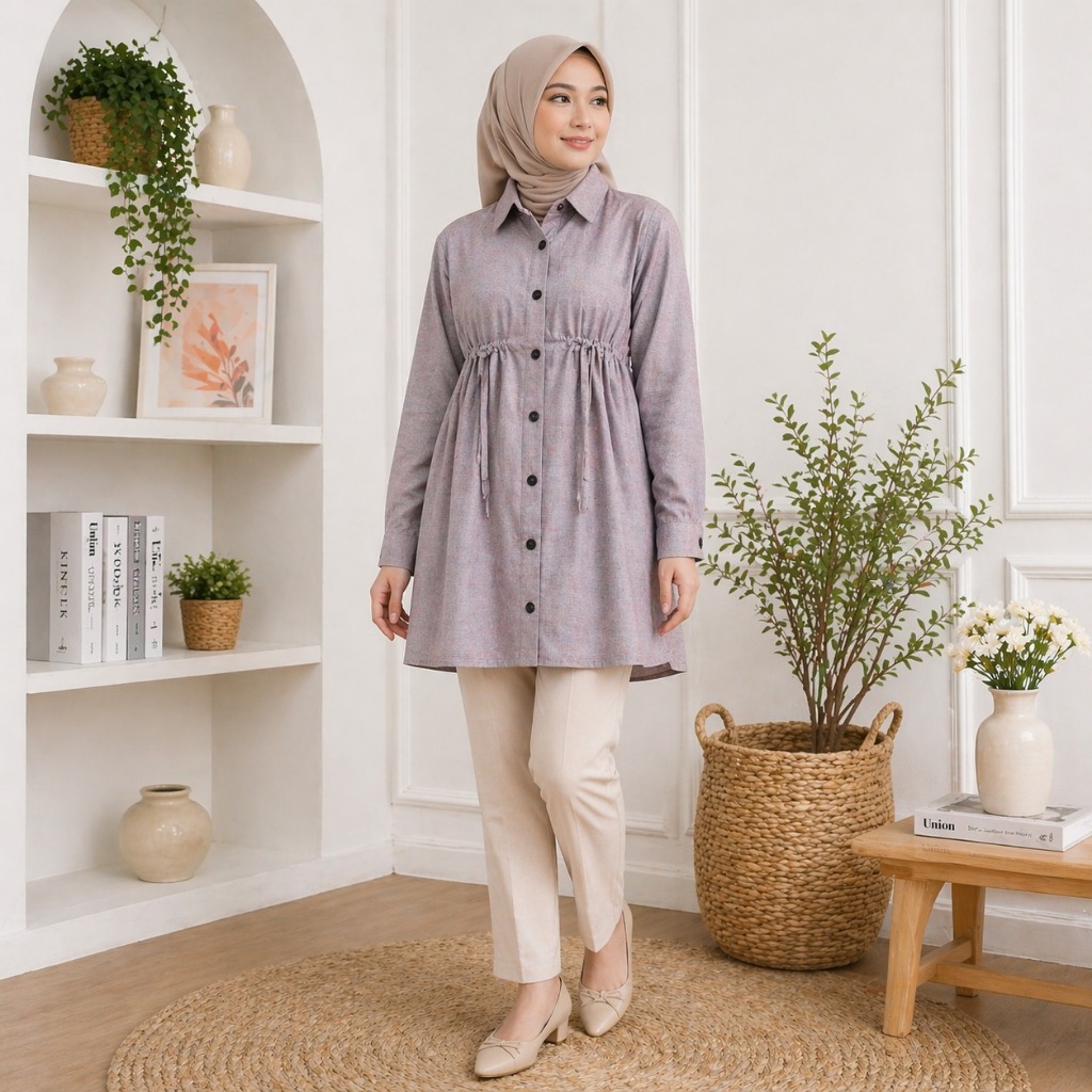 Obral Atasan Tunik Polos Lengan Panjang Bahan Katun