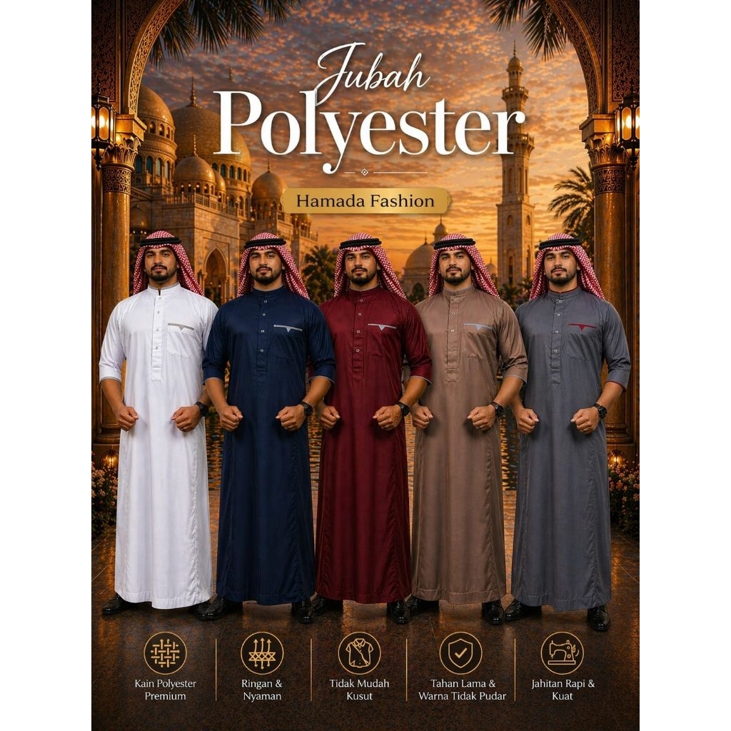 Jubah Lengan Pendek Poliyester, Hamada Fashion, Kombinasi Liss.