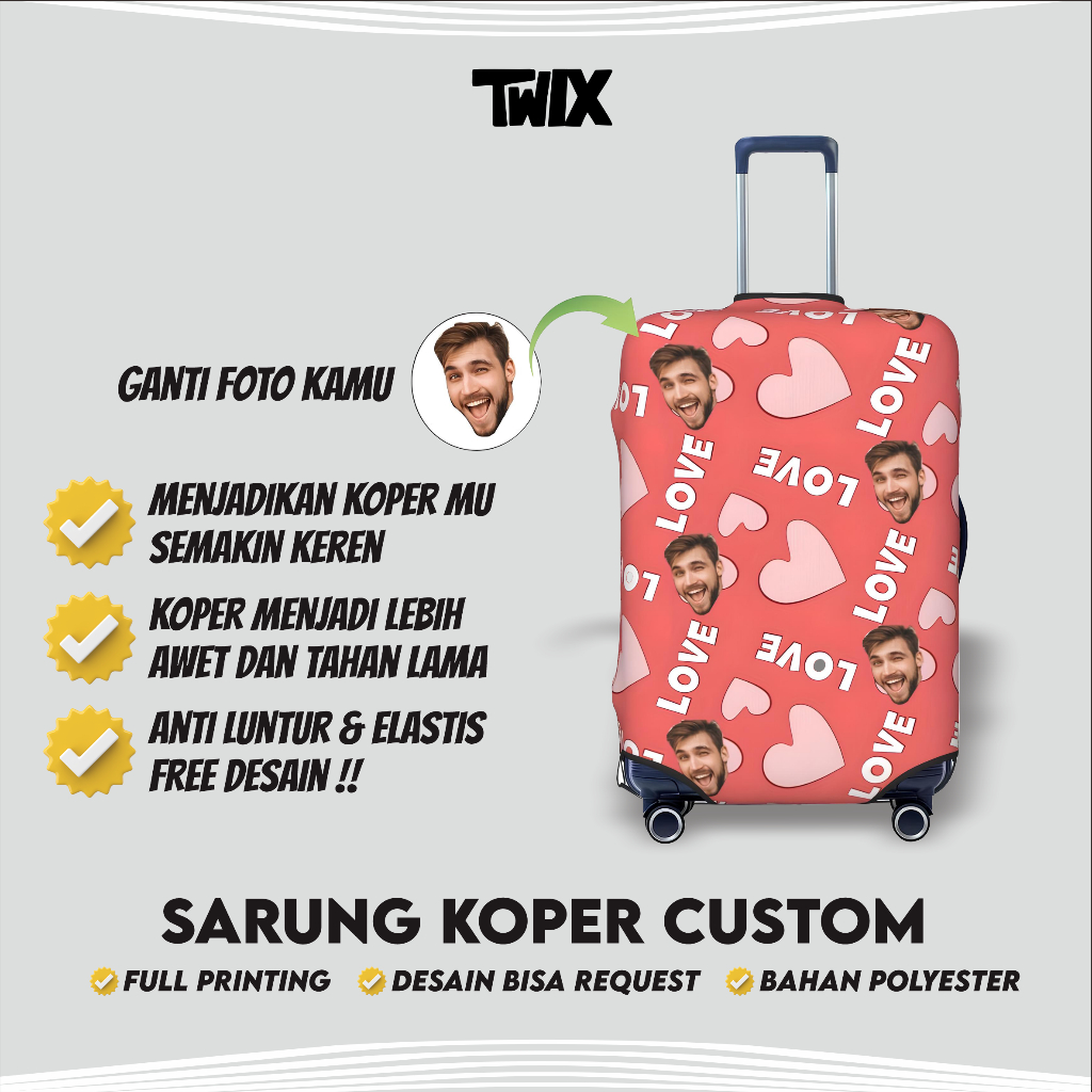 Sarung Koper Custom Foto Full Printing Tema Bucin Request Foto Sendiri Pelindung Koper Request Foto