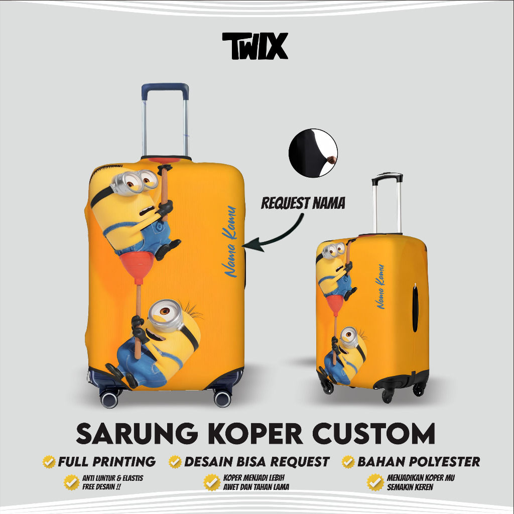 Sarung Koper Custom unik Full Printing Tema Minion Request Nama Sendiri Pelindung Koper Request Nama