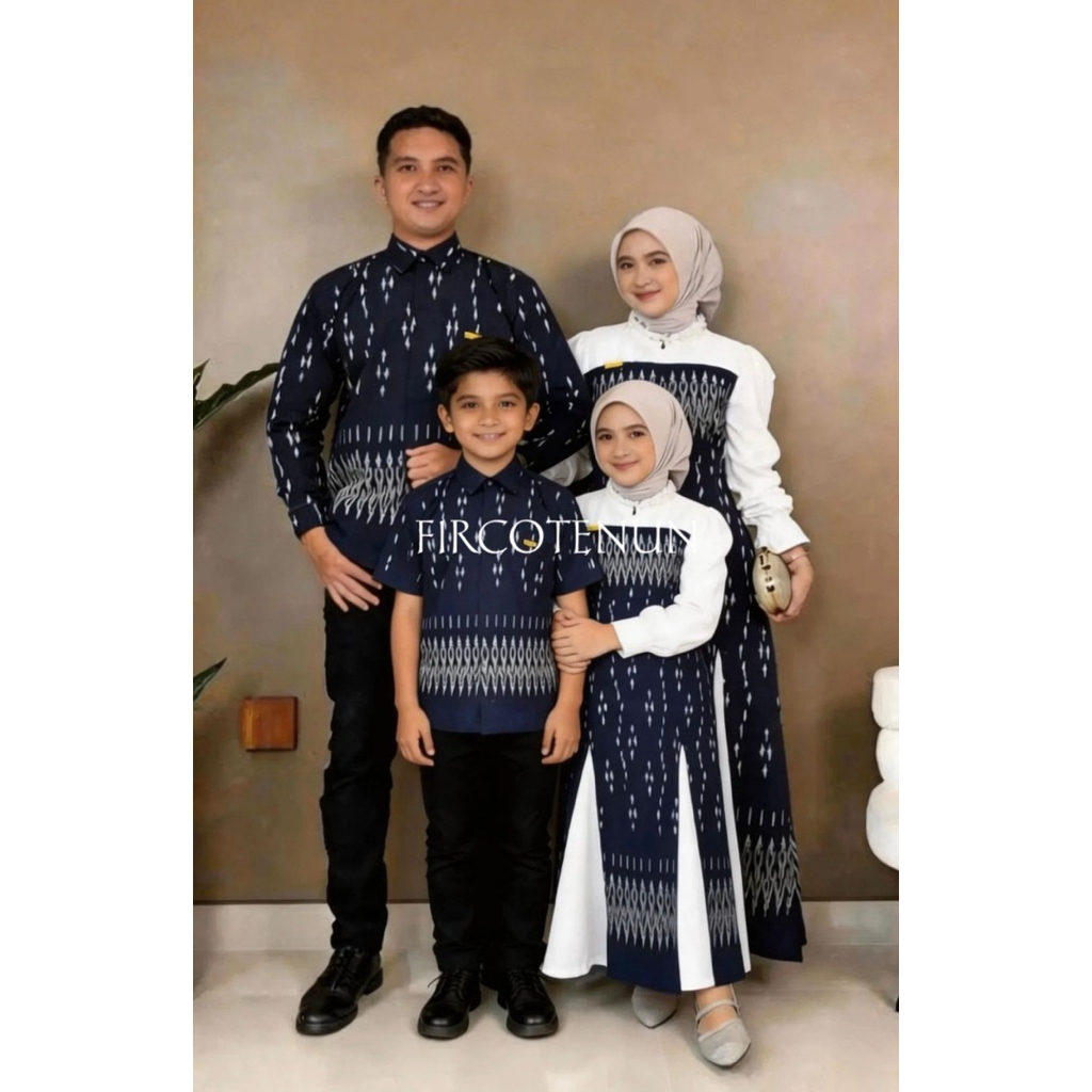 Couple Keluarga Tenun Kinanti Navy - Sarimbit Keluarga Tenun - Kemeja Tenun Pria & Dress Tenun Wanit