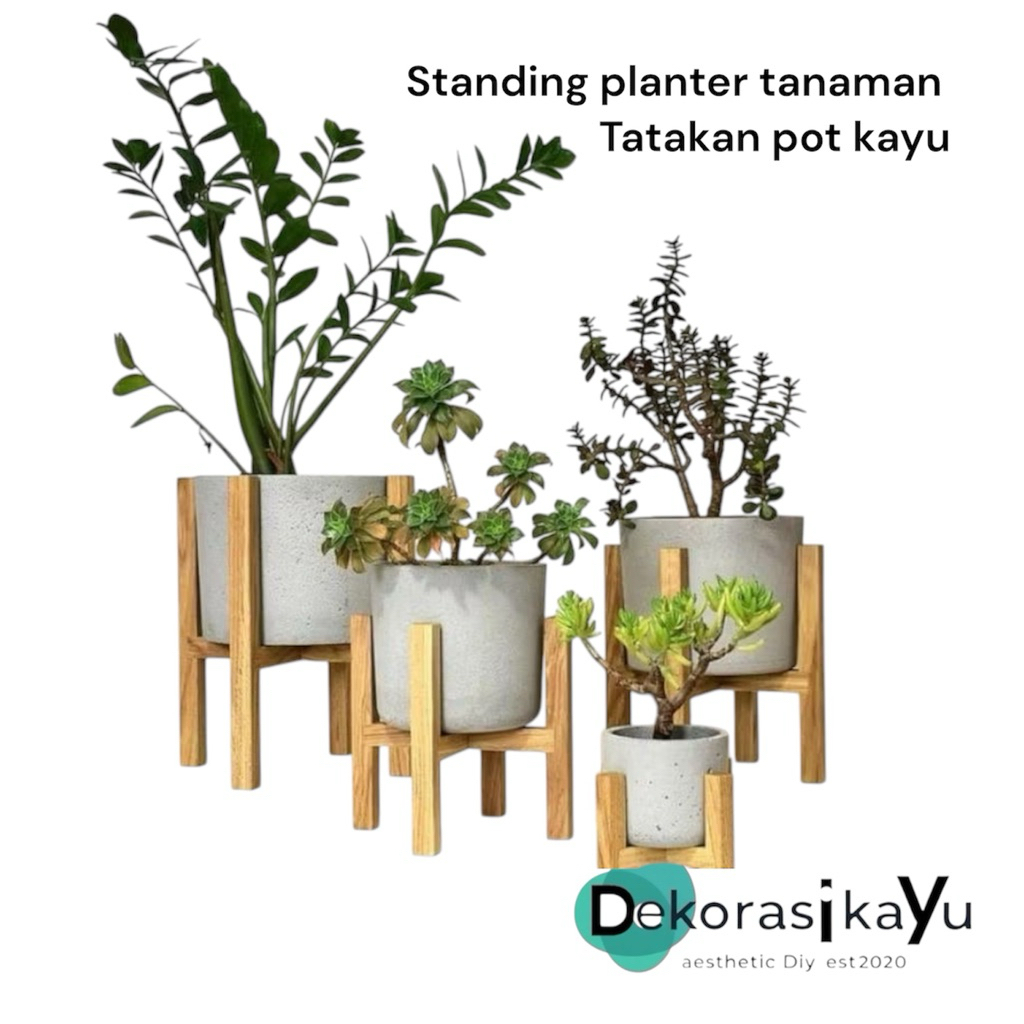 standing planter standing pot kayu tatakan pot tanaman kayu minimalis aesthetic  / rak pot kayu mini