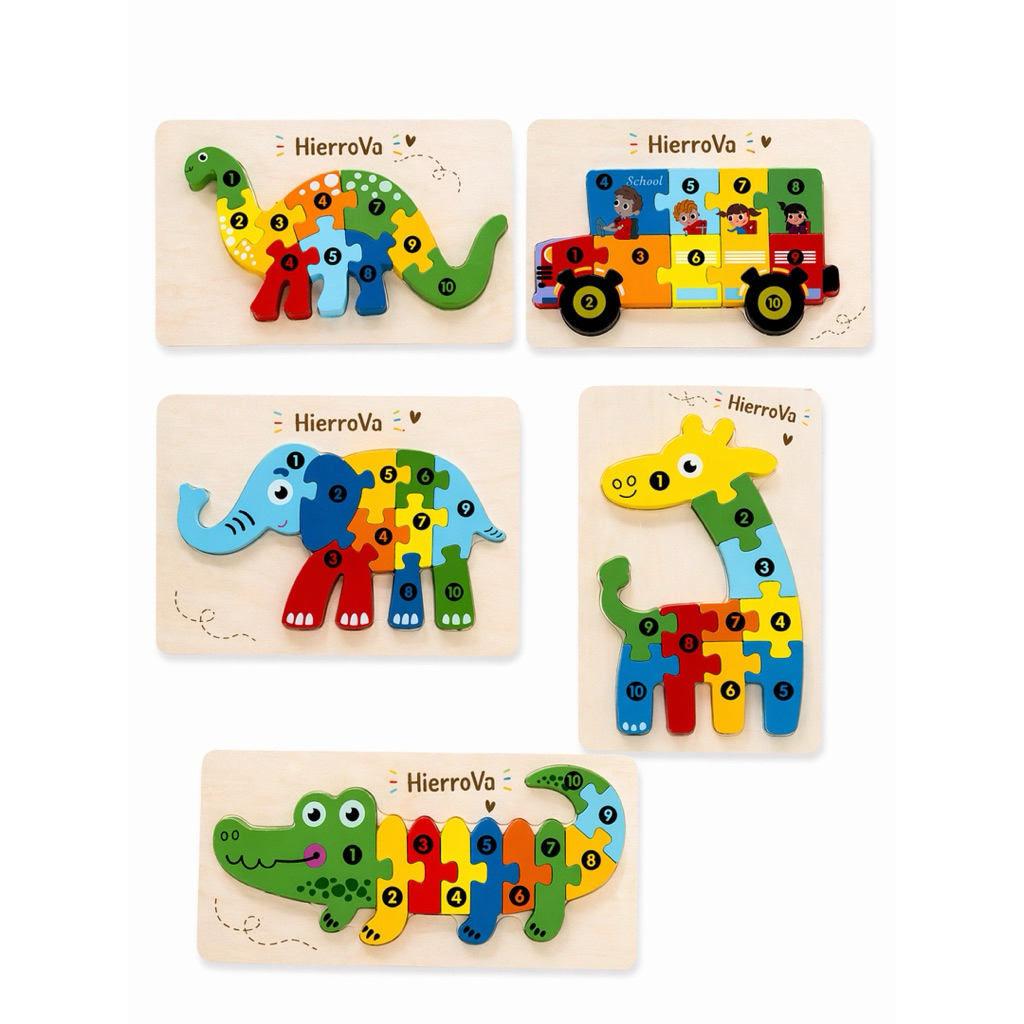 Puzzle Kayu Anak Edukasi Angka 1-10 Mainan Bongkar Pasang Hewan Montessori Wooden Puzzle Anak