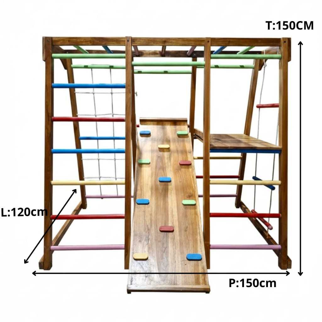 Brakiasi Mini Anak outdoor Playground Kayu Monkey Bar Panjatan Tali Ayunan Perosotan Ayunan