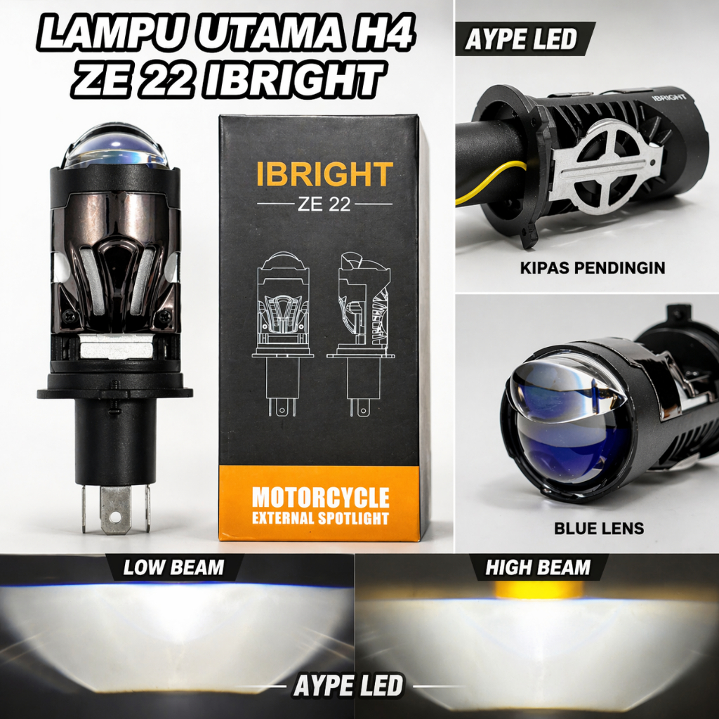 Lampu Utama Mini Biled H4 ZE 22 Terbaru Flat Cut off Laser High beam 45 Watt Mini Projector H4