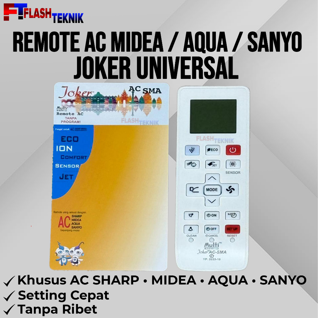 REMOTE AC MULTI SHARP/MIDEA/AQUA/SANYO JOKER UNIVERSAL (SMA)