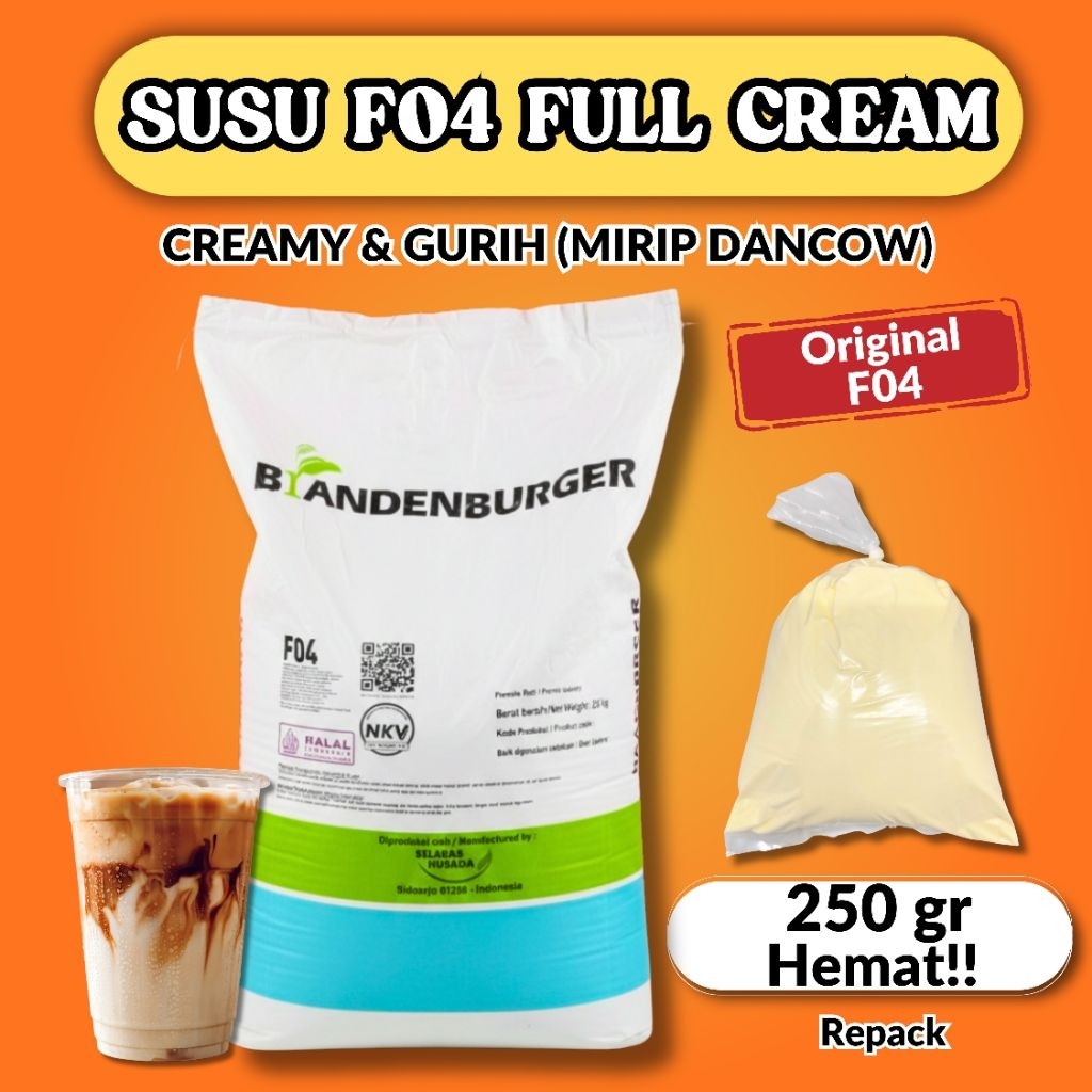 Susu Bubuk F04 Full Cream Brandenburger Repack 250gr | Susu Roti & Minuman Creamy Gurih Mirip Dancow
