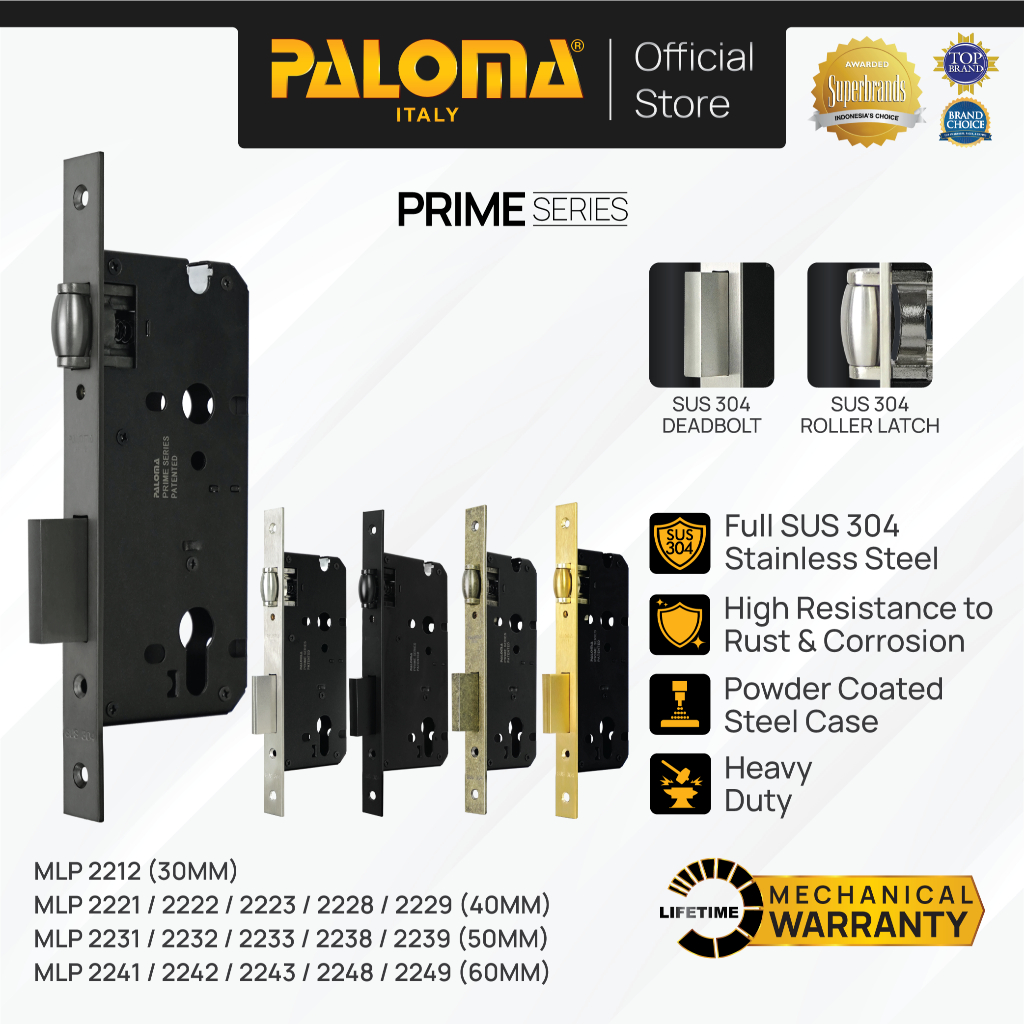PALOMA Mortise Lock Lockcase Body Kunci Pintu Roller Pelor Stainless Steel SUS 304 SUS304 Hitam Matt