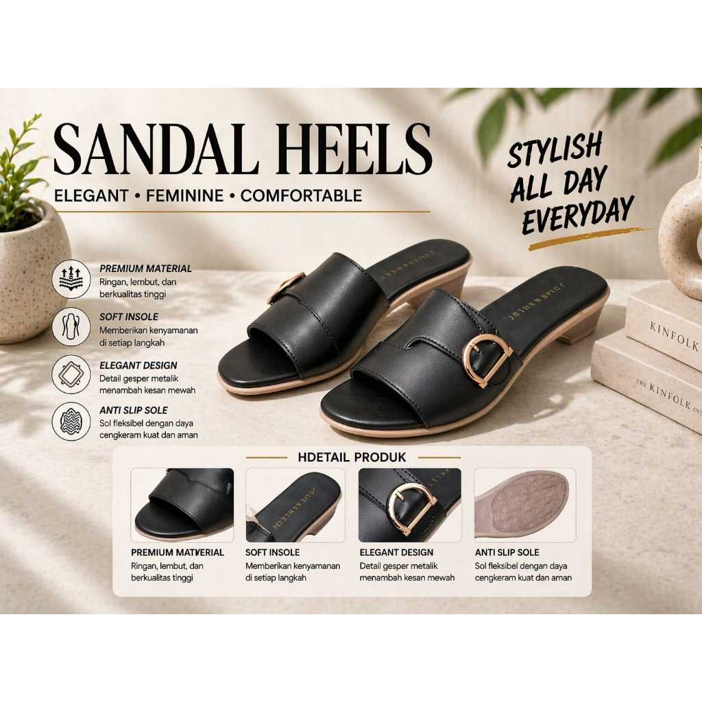 Jolie Ashley Moniq Sandal SlipOn Wanita - Elegan & Nyaman untuk Sehari-hari Sandal slide