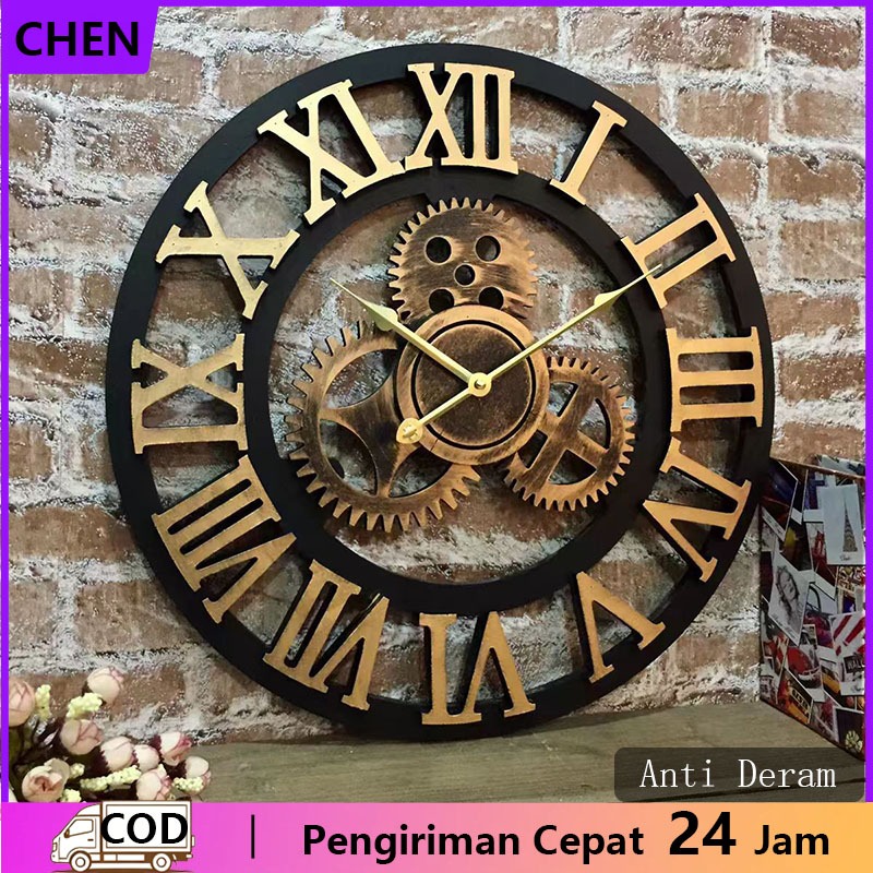 Jam Dinding Roda Gigi Antik Bergaya Usang Jam Dekoratif Seni Senyap Untuk Ruang Tamu Dan Lorong